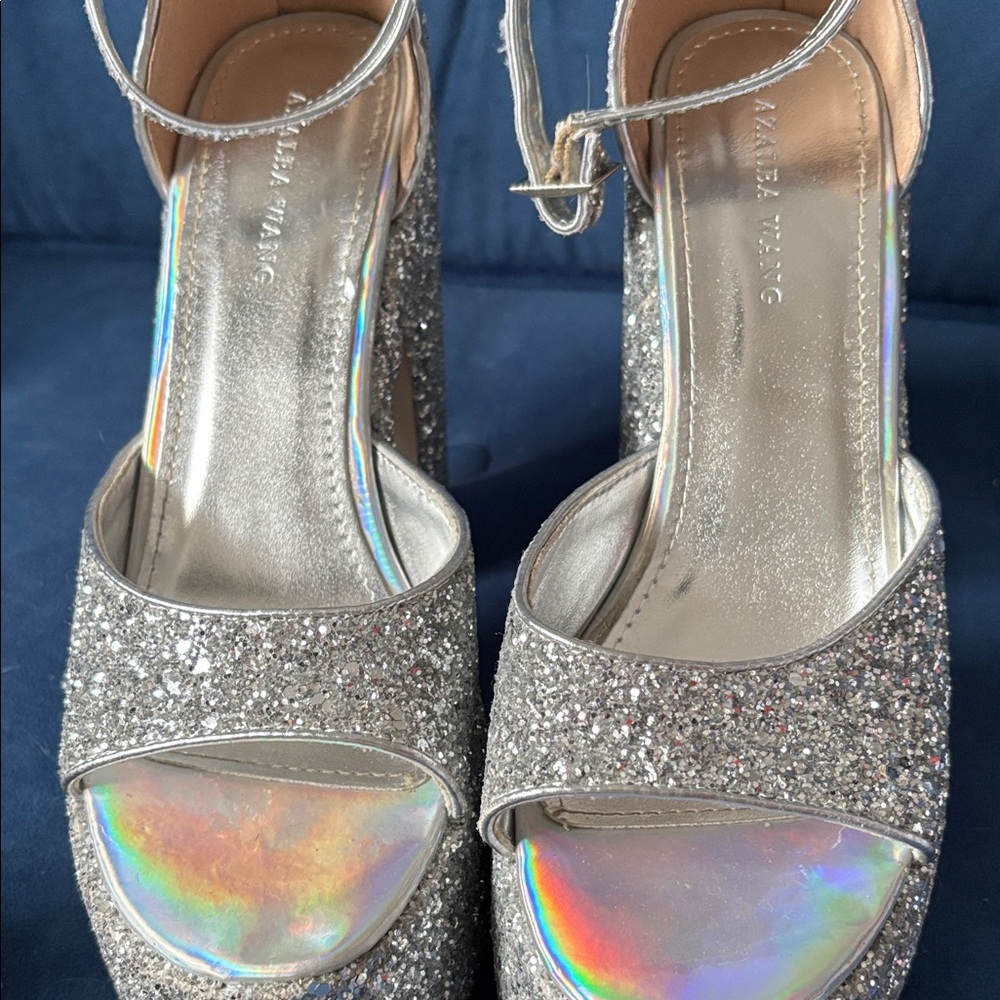 Glittering Silver Platform Heels - image 3